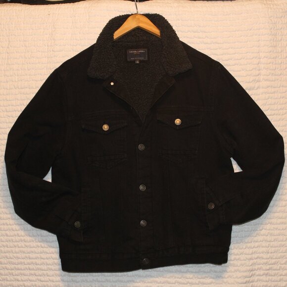 JEAN JACKET Sherpa Lined Black Denim Mens XL Nickel & Iron New York - Picture 1 of 9